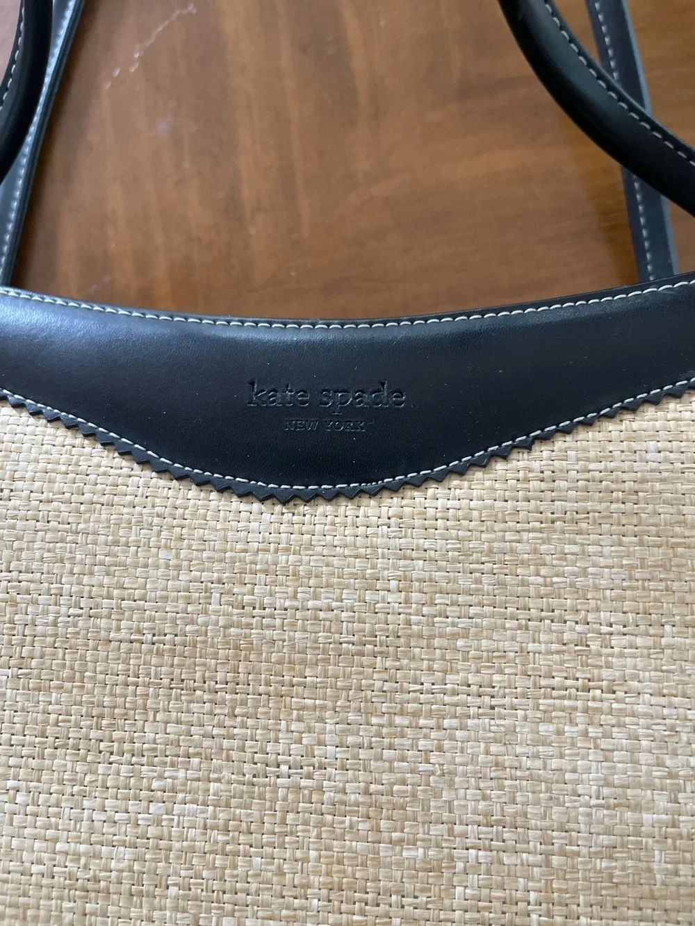 kate spade Natural Straw Tote with Black Trim